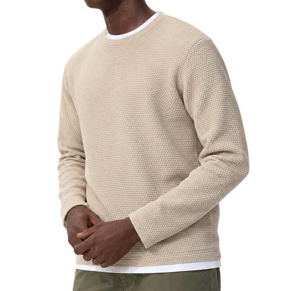 SFERA Waffle Knit Layered Look T Shirt Long Sleeve Lagenlook Tan White Texture